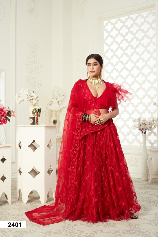 Semi Stich Butterfly Net Full Embroidery Lehenga Choli