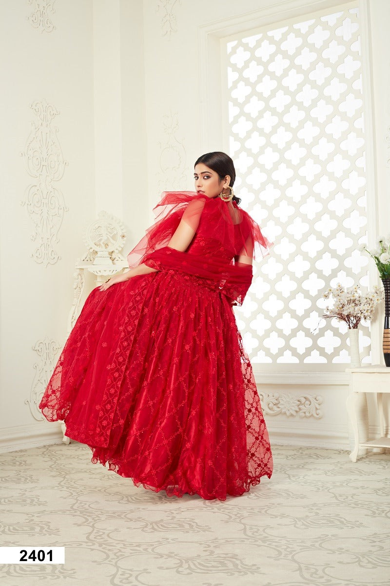 Semi Stich Butterfly Net Full Embroidery Lehenga Choli