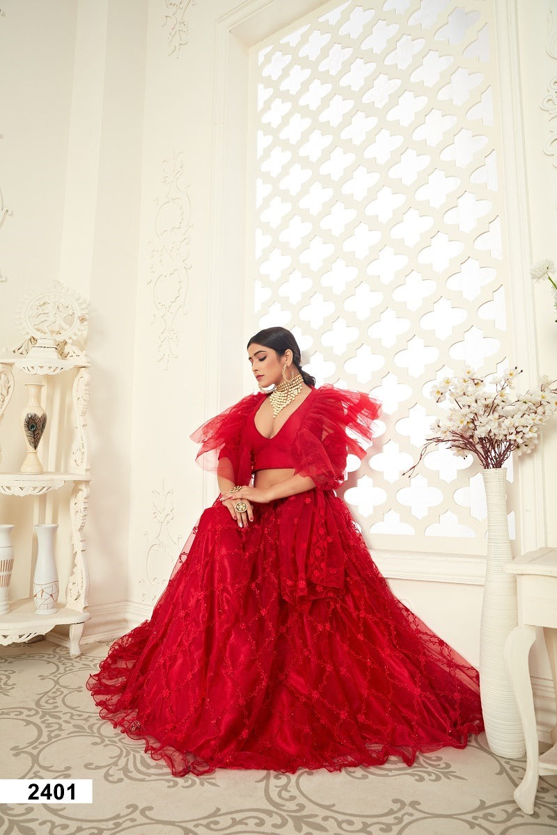 Semi Stich Butterfly Net Full Embroidery Lehenga Choli
