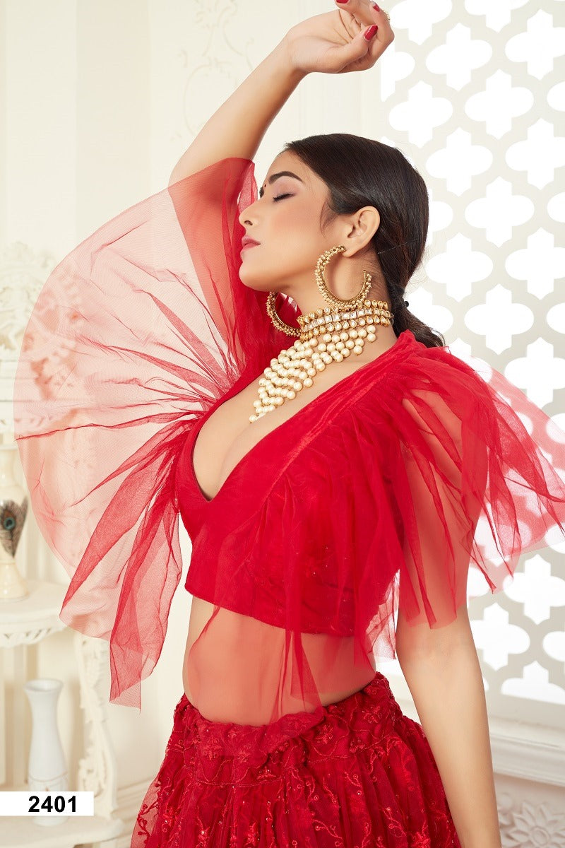 Semi Stich Butterfly Net Full Embroidery Lehenga Choli