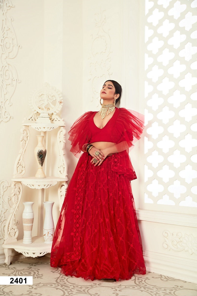 Semi Stich Butterfly Net Full Embroidery Lehenga Choli