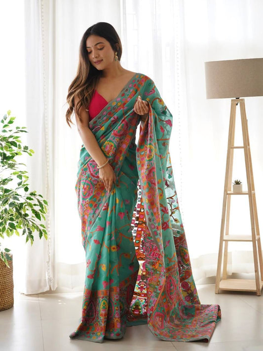 KASHMIRI PASMINA KACHI WORK SAREE