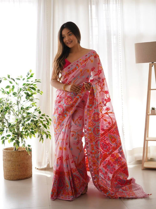 KASHMIRI PASMINA KACHI WORK SAREE