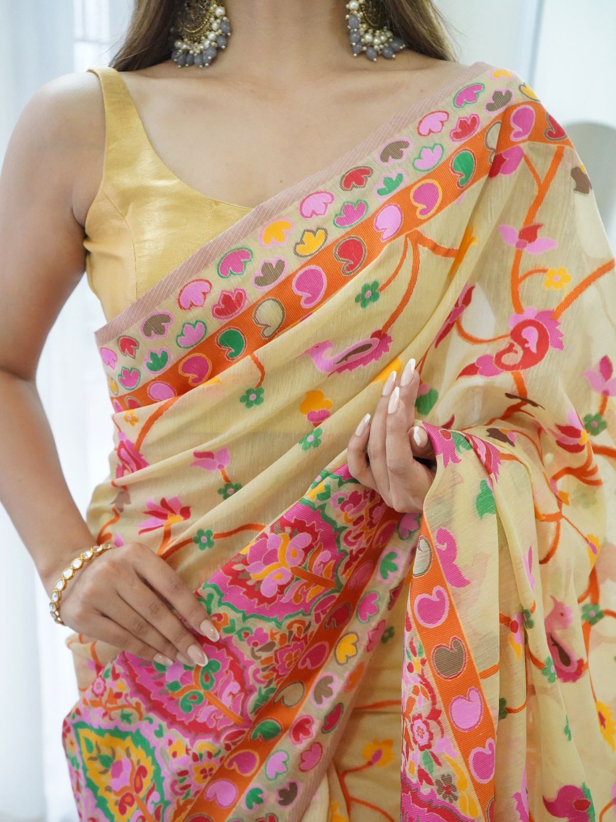 KASHMIRI PASMINA KACHI WORK SAREE