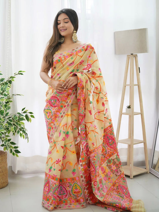 KASHMIRI PASMINA KACHI WORK SAREE