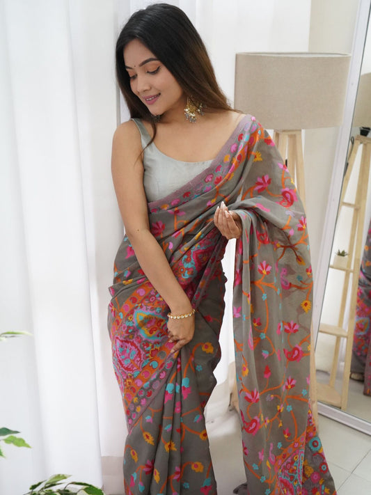 KASHMIRI PASMINA KACHI WORK SAREE