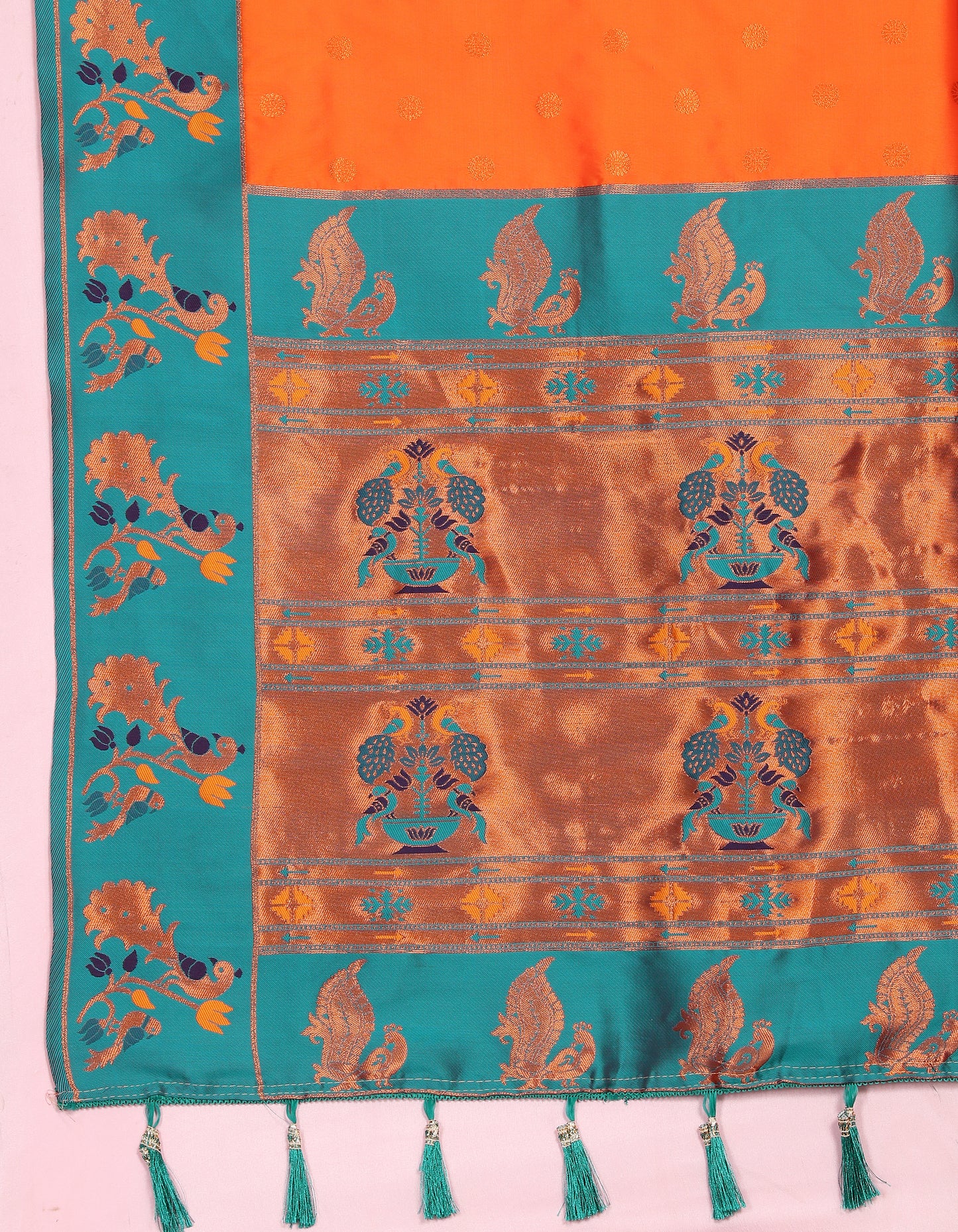 Banarasi Soft Silk Orange And Rama  Saree