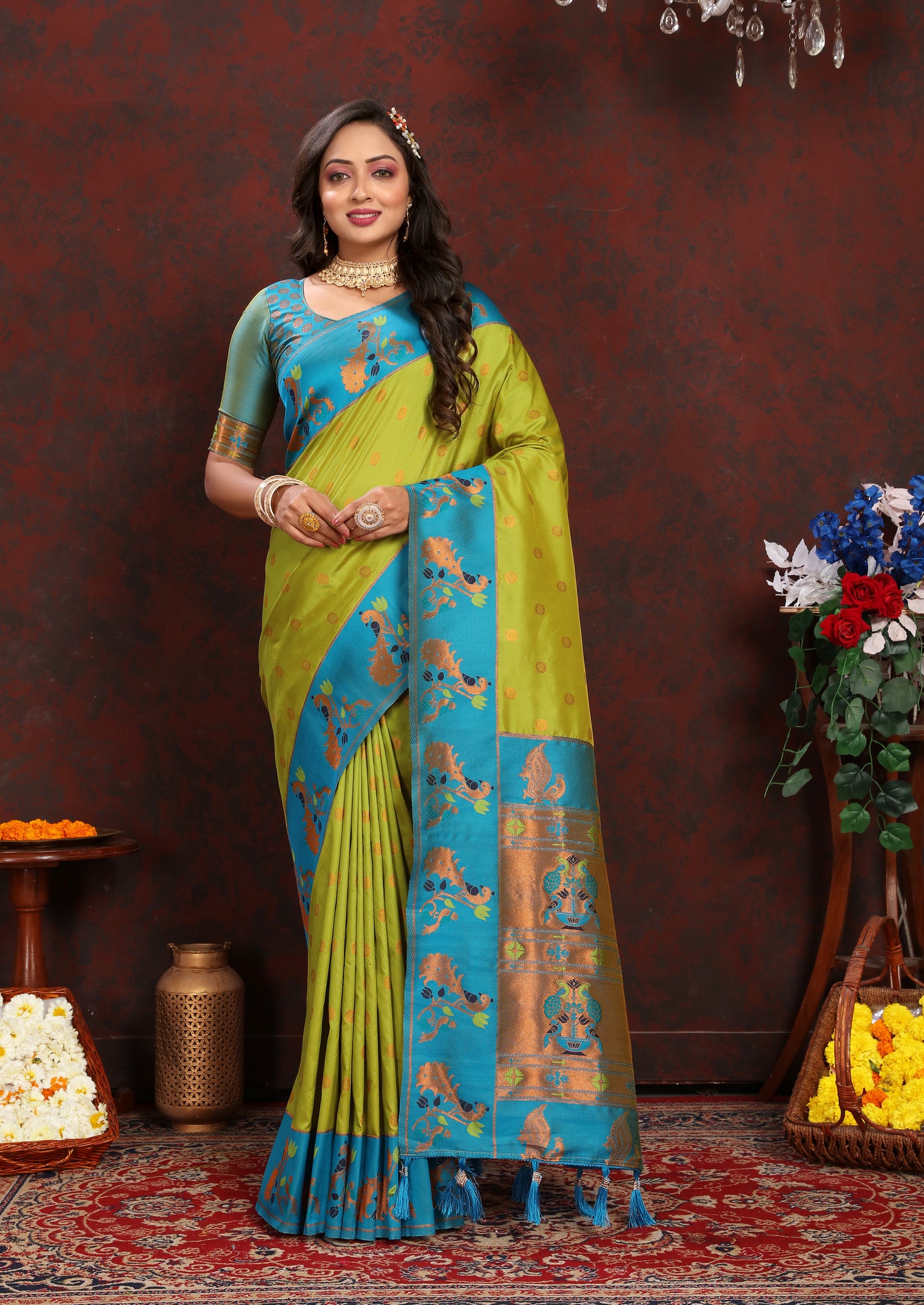 Banarasi Soft Silk Light Blue And Rama  Saree