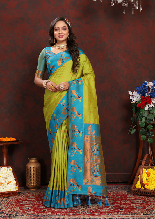 Banarasi Soft Silk Light Blue And Rama  Saree
