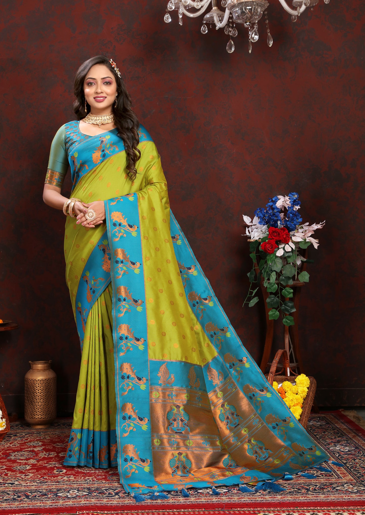 Banarasi Soft Silk Light Blue And Rama  Saree