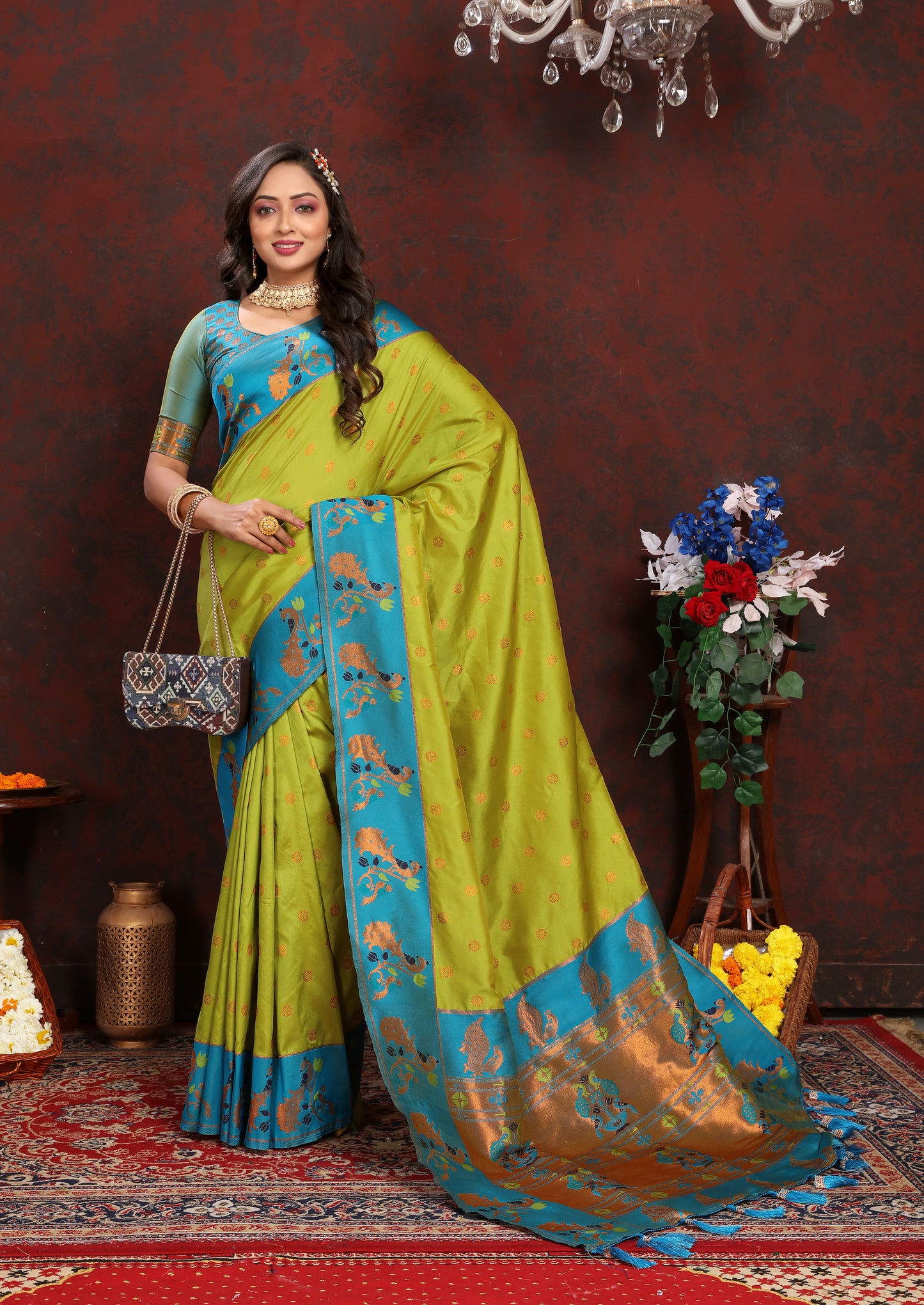 Banarasi Soft Silk Light Blue And Rama  Saree