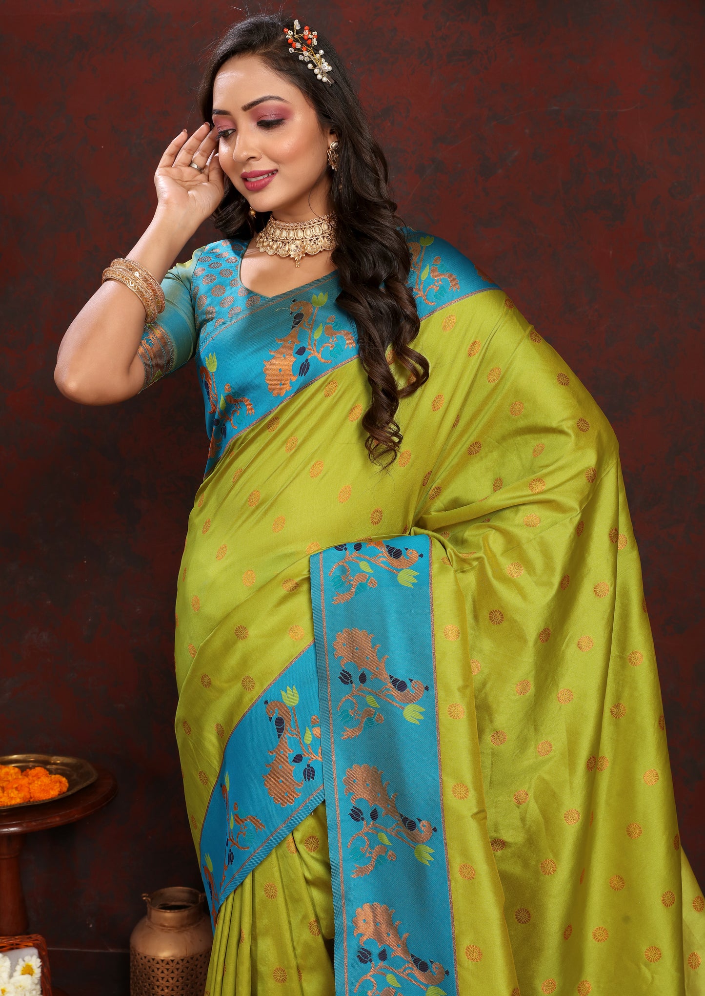 Banarasi Soft Silk Light Blue And Rama  Saree