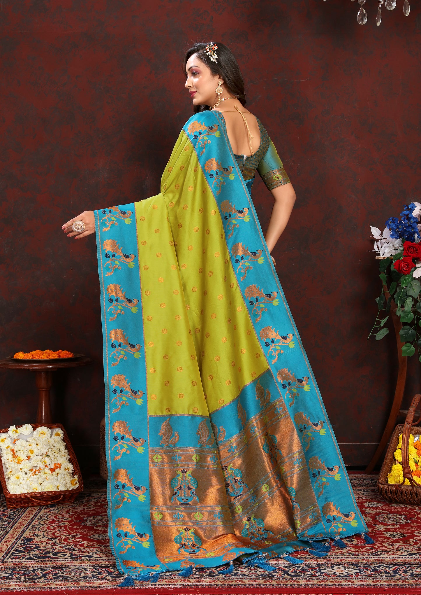 Banarasi Soft Silk Light Blue And Rama  Saree