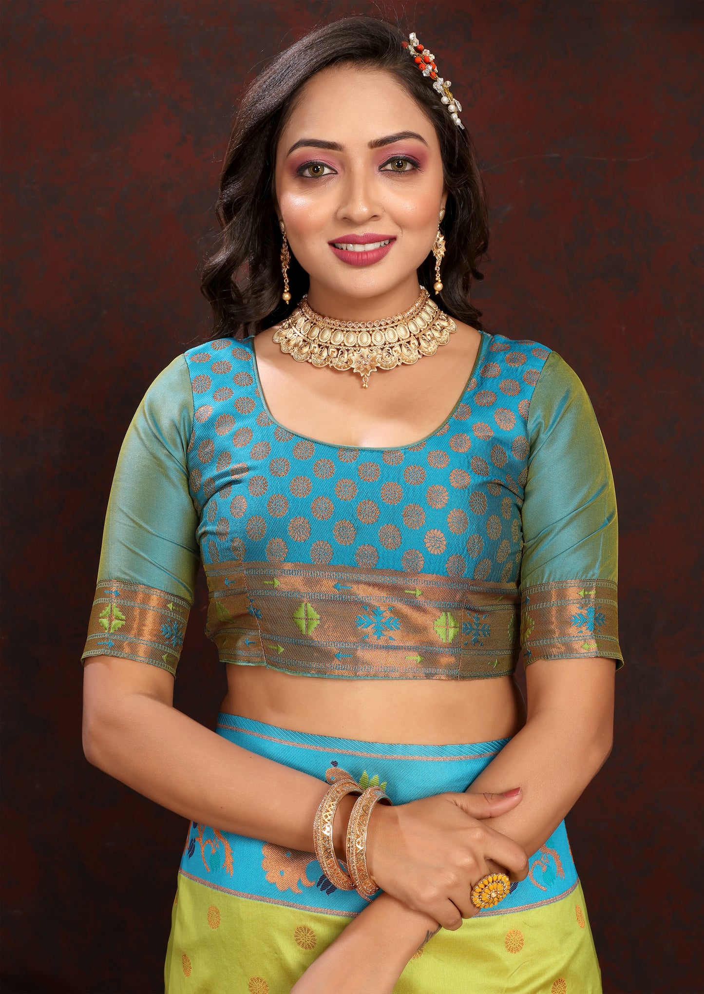 Banarasi Soft Silk Light Blue And Rama  Saree