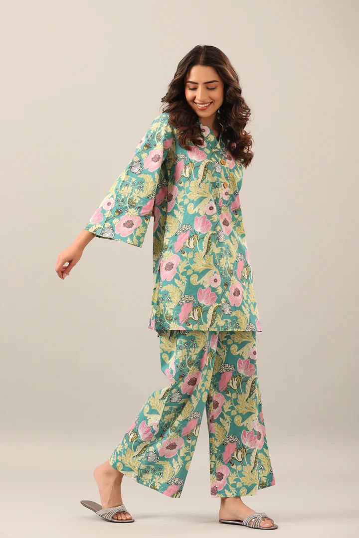 Fancy Digital Printed Green  Kurti Plaza Set