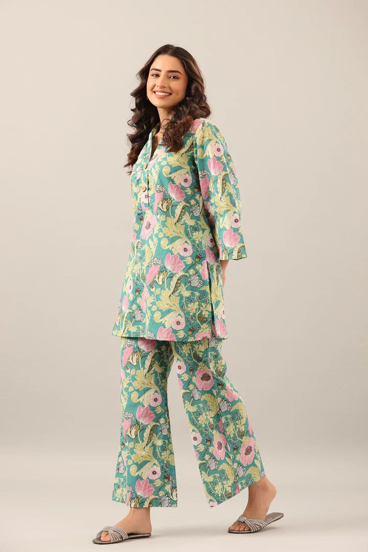 Fancy Digital Printed Green  Kurti Plaza Set