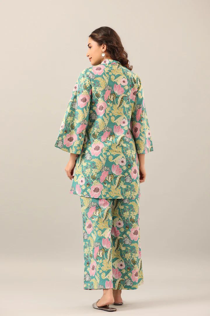 Fancy Digital Printed Green  Kurti Plaza Set
